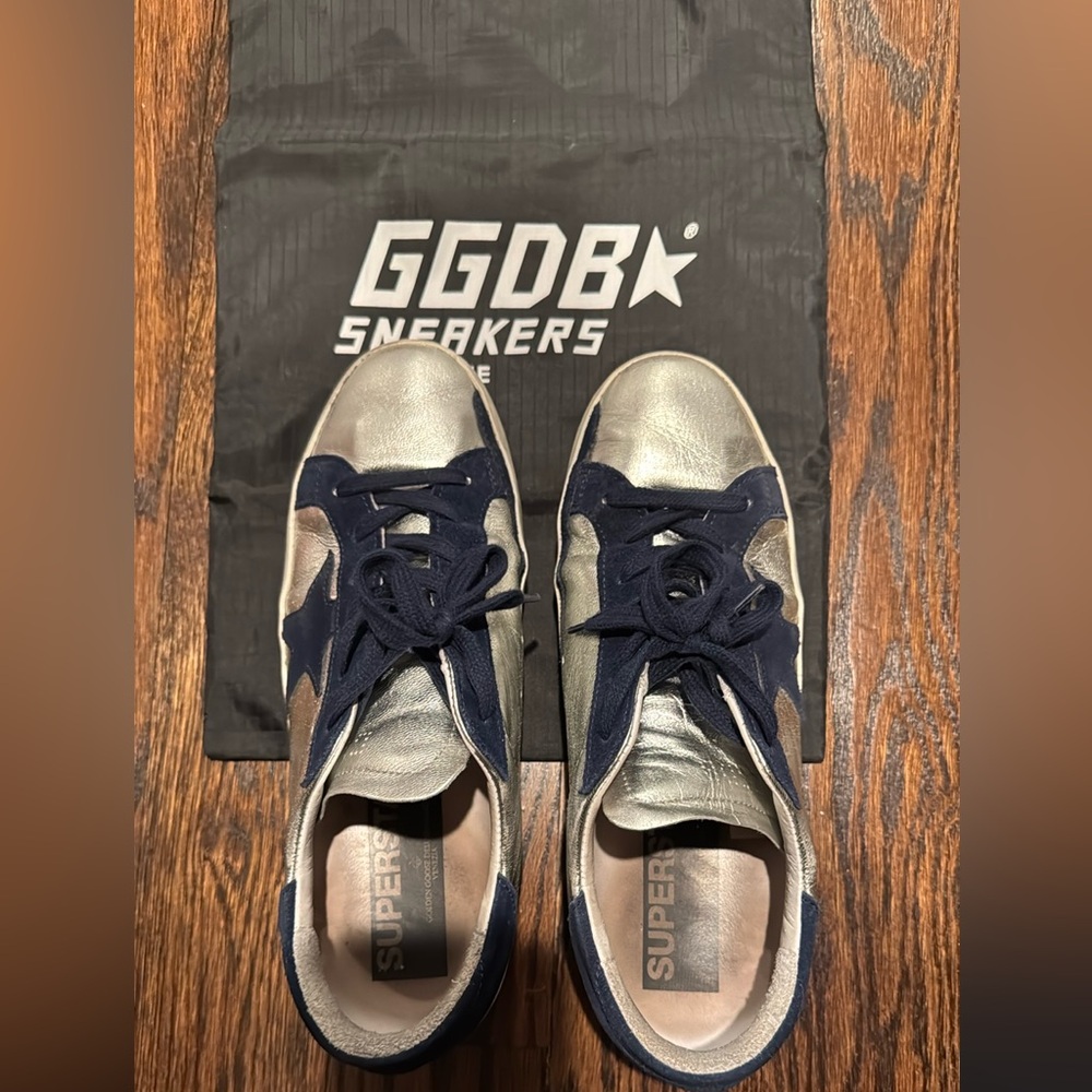 Golden Goose Superstar Navy Star Silver Sneakers